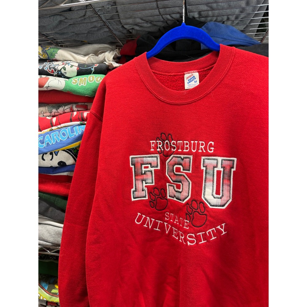 Vintage 90s Embroidered Frostburg State University FSU Red Sweatshirt Men